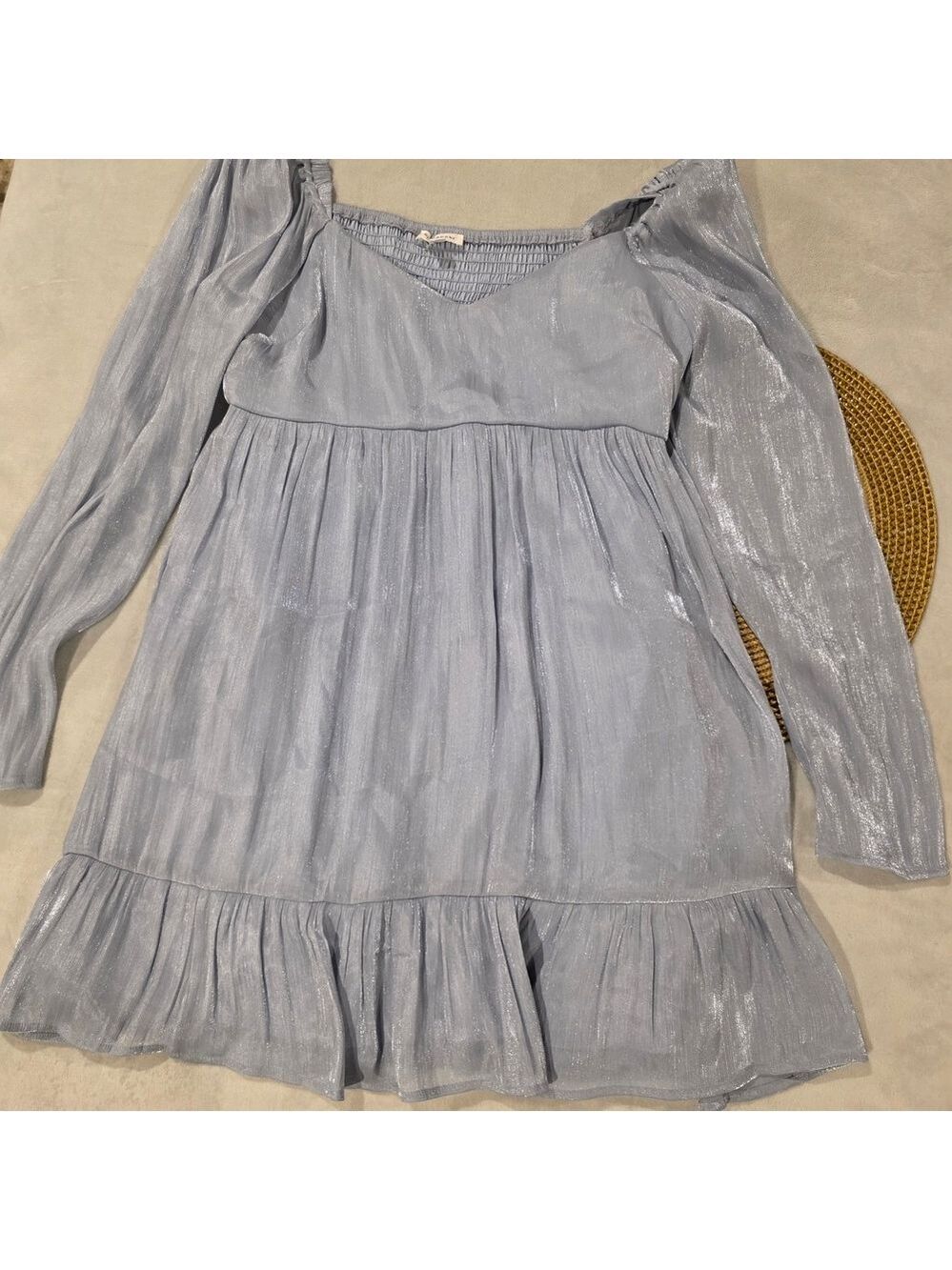 Blu Pepper Shimmering Light Blue Grey Baby Doll Dress